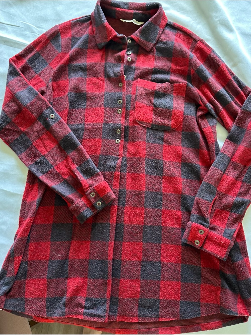 Soft Surroundings Red and Black Plaid Button-Down Shirt